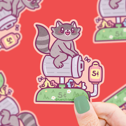 Raccoon Trash Panda Coin Ride Vinyl Sticker - Cloverdilly Kids