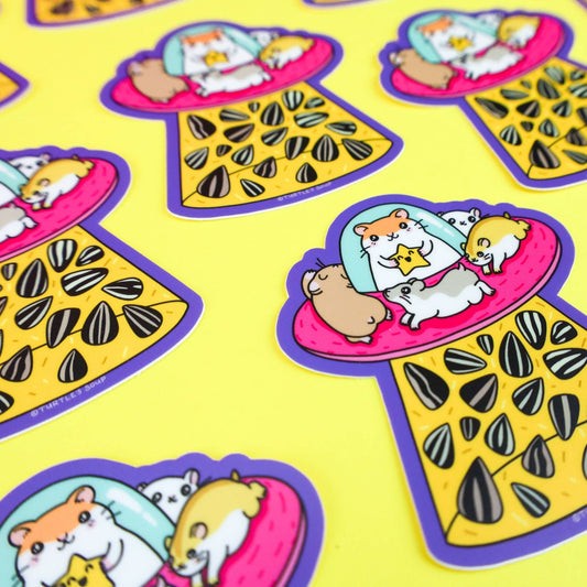 UFO Hamster Sunflower Seed Abduction Vinyl Sticker - Cloverdilly Kids