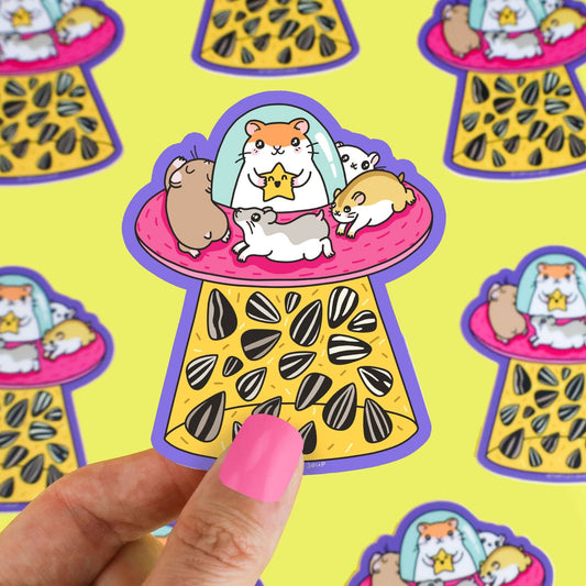 UFO Hamster Sunflower Seed Abduction Vinyl Sticker - Cloverdilly Kids