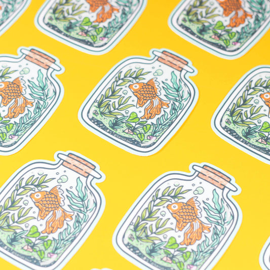 Aquatic Goldfish Terrarium Jar Vinyl Sticker - Cloverdilly Kids
