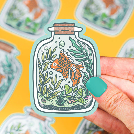 Aquatic Goldfish Terrarium Jar Vinyl Sticker - Cloverdilly Kids