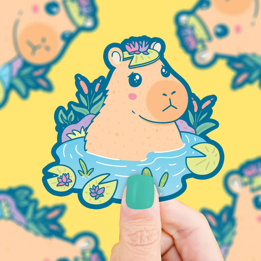 Capybara Pond Vinyl Sticker - Cloverdilly Kids