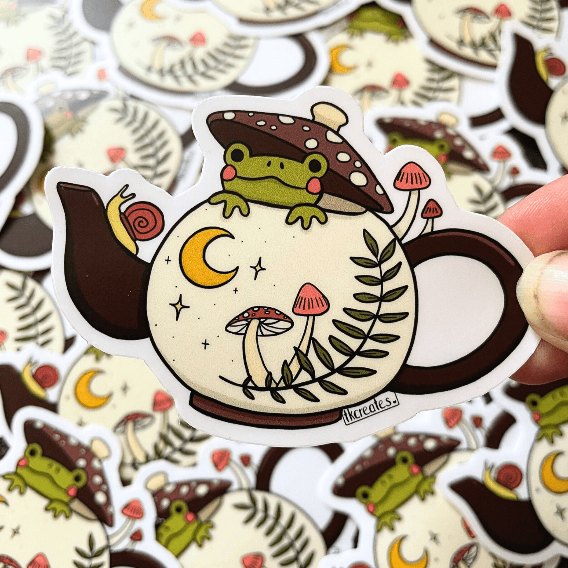 Cottage Core Frog in Teapot Sticker - Cloverdilly Kids