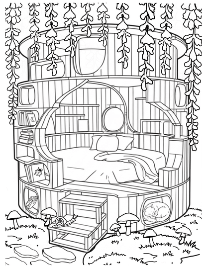 Hidden Hollow Vol. 1 - Cozy Reading Nooks, Digital Coloring Book - Cloverdilly Cottage Shoppe