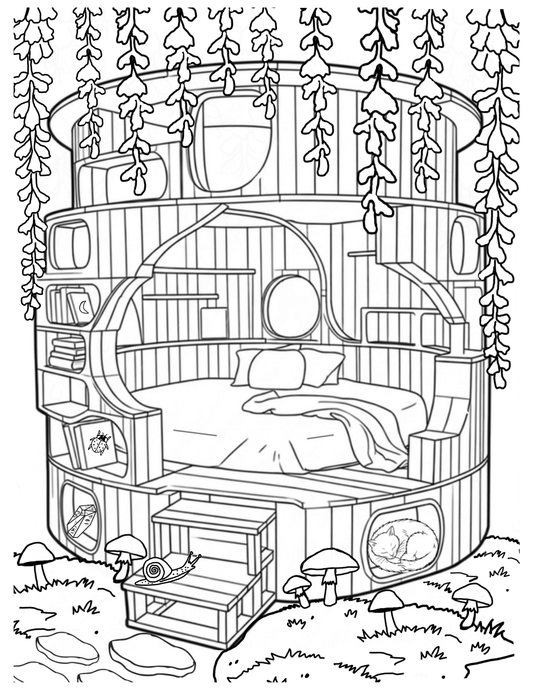 Hidden Hollow Vol. 1 - Cozy Reading Nooks, Digital Coloring Book - Cloverdilly Cottage Shoppe