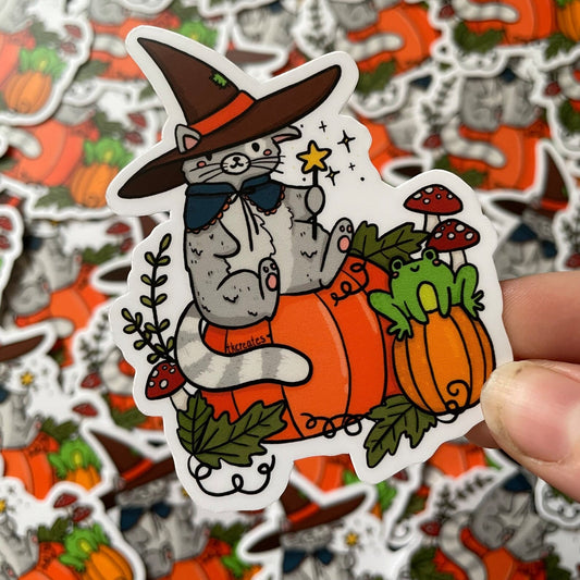 Magical Cat on Pumpkin Sticker - Cloverdilly Kids