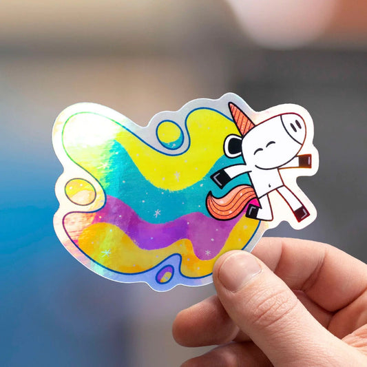 Rainbow Holographic Unicorn Sticker - Cloverdilly Kids