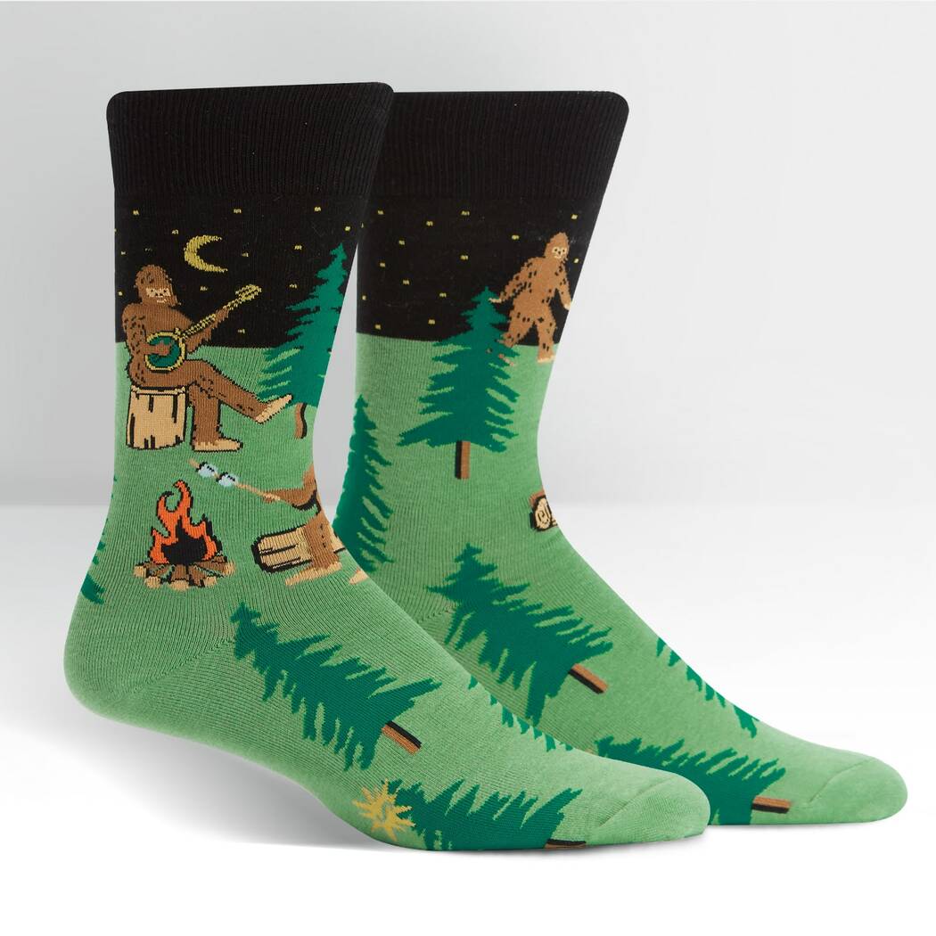 Sasquatch Camp Out - Men's Crew Socks - Cloverdilly Cottage Shoppe