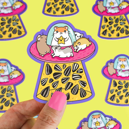 UFO Hamster Sunflower Seed Abduction Vinyl Sticker - Cloverdilly Kids